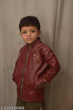 Leather kids winter jacket, waterproof and long sleeves, solid pattern. Jacket sizes range from 2-3 years to 14-15 years, made in India
