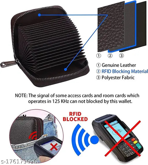 Brown leather wallet with 9 slots for cards and 2 pockets for money, genuine leather accessory for men or women