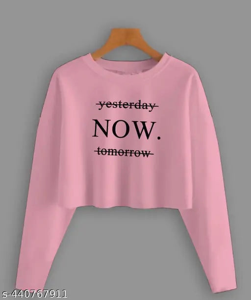 Pink cotton blend long sleeve printed net top, versatile and stylish elevated wardrobe basic for women's everyday look