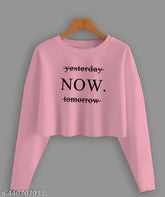 Pink cotton blend long sleeve printed net top, versatile and stylish elevated wardrobe basic for women's everyday look