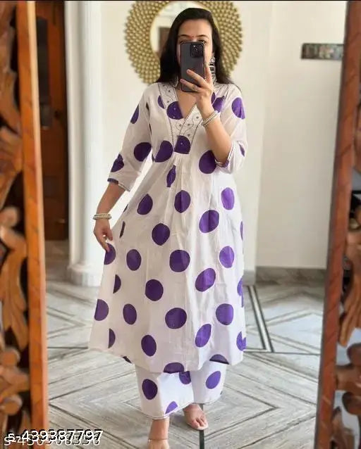 Blue polka dot rayon kurta and palazzo set, sleeveless and trendy girls fashion