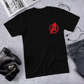 Avengers printed cotton blend t-shirt for men, avengers logo, fashionable and trendy. Vibrant graphic tee with eco-friendly ink, double-stitched seams, and pre-shrunk for long-lasting comfort. Made in India