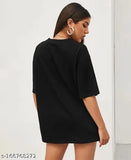 Oversized graphics printed cotton blend t-shirt with three-quarter sleeves, solid net pattern, size L from India