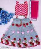 Georgette and net lehenga choli with matching net dupatta, botanical stitch design for girls, Indian traditional attire (sizes: 6-12 months, 2-3 years, 3-4 years, 5-6 years, 6-7 years, 8-9 years)