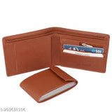 Stylish tan faux leather mini wallet for men, 9 card slots, solid pattern, well-crafted with durable lining