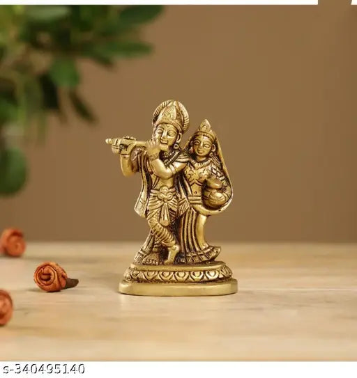 Brass Radha Krishna Idol (3.5x3.5x2.5in), handcrafted Indian art piece for home or office decor