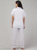 Cotton pajama set with printed pattern, short sleeves, and matching bottoms - cotton night suit, Indian origin