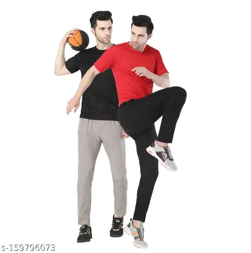 Black and red polyester men's active T-shirt combo for stylish partywear