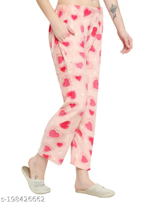 Peach acrylic women's winter woolen fleece leggings, assorted prints for casual lounge wear - Pollo Loco