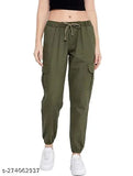 Stylish cotton lycra cargo joggers, solid net, versatile comfort for women (30, 34, 36)