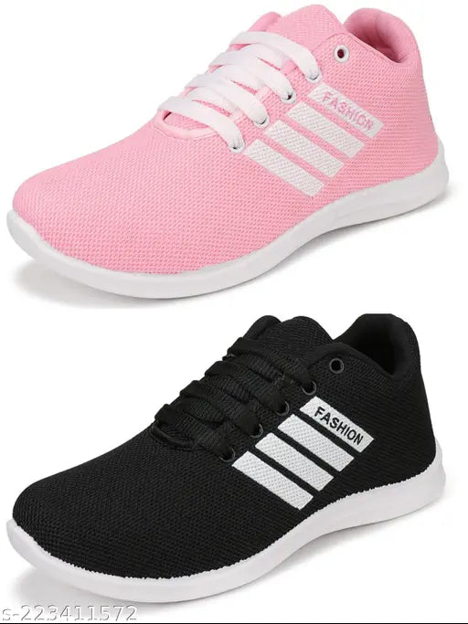 Pink & Black canvas/PVC shoes combo pack for girls ages 8-11, ideal for casual sports