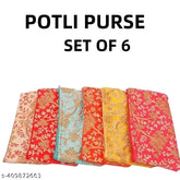 Traditional vintage embroidered silk potli purse set, includes 6 coolers (LxW: 12.5x24.5 cm), ideal for Indian weddings and parties