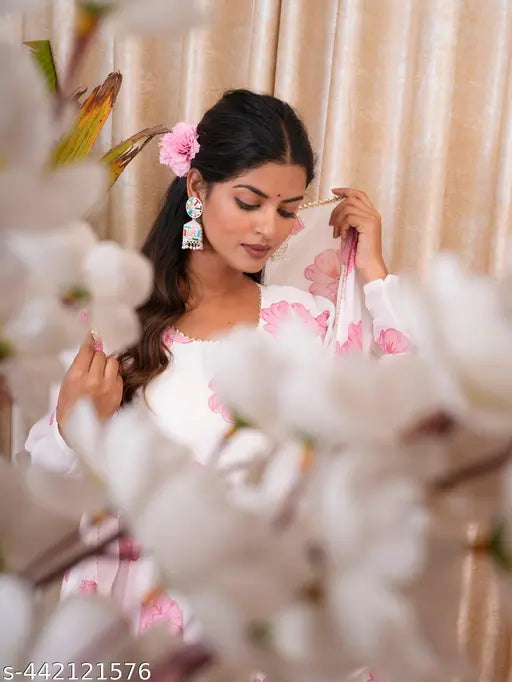 Vibrant Mix Color Line Floral Print Georgette Anarkali Gown, 9 meter flair, ready-to-wear for special occasions