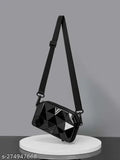 Black acrylic diamond-cut cross body bag, solid pattern with 3 compartments for on-trend accessories
