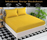 Yellow striped 300 thread count Parinika Fabs cotton double bedsheet with 2 pillow covers (90x90 inch), ideal for adults in summer
