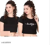 Polyester print half sleeve casual crop top combo pack for women and girls, solid color, short sleeves, various sizes from S to XL, origin India