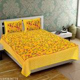 Cotton botanical-print fitted double bedsheets with pillow, ideal for summer adult use, one queen net quantity from India