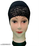 Black cotton canvas fur-patterned Islamic women's hijab inner cap pack of 2 for Muslim headwear, India origin