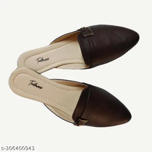 PU leather cherry side cross bellies flat mules for women & girls - comfortable office sandals with slip-on detail