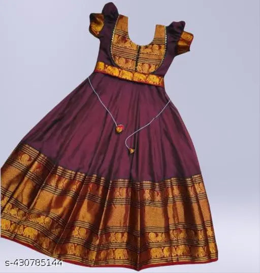 Silk maxi gown for girls, short sleeves South Indian ethnic design. Exquisite traditional craftsmanship meets contemporary style