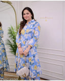 Rayon cord set kurti and palazzo with printed pattern, three-quarter sleeves - Indian ethnic wear for women