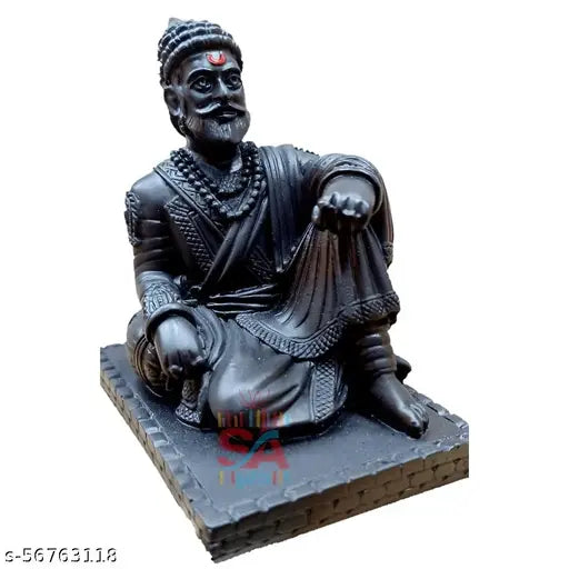 Black ceramic Chhatrapati Shivaji Maharaj statue, open eye design, 31-inch figure from Sai Ganesh Art, ideal for home decor or gifts