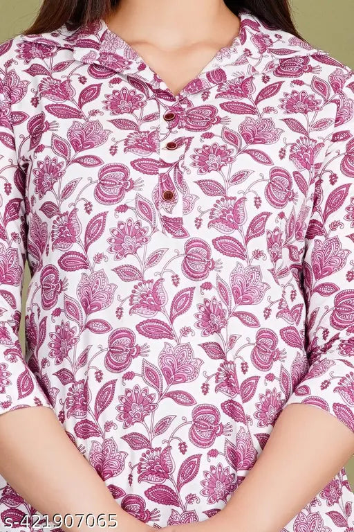 Cotton printed night suit coord set with kurtas and pyjamas, luxurious satin fabric for sleepwear on hanger