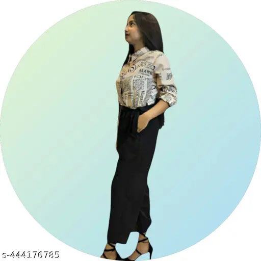 Printed Crepe Jumpsuits - Peach & Pink for Women/Girls (S-XL & Free Size) - Lightweight, versatile, three-quarter sleeves, black crepe paper print, Indian origin