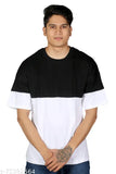 Colorblocked oversized cotton t-shirt, three-quarter sleeves, bio-washed fabric, size L (42in chest, 28in length), machine washable