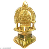 Brass antique Varahi Deepam figurine - intricately encarved Indian god idol with boar face & human body, holding weapons, seated on decorative base
