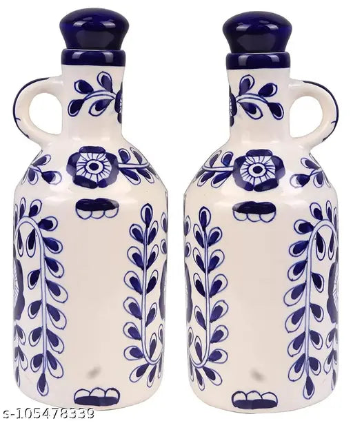 Ink blue and white ceramic oil dispenser (1L x 2 pack), ideal for kitchen storage and table upgrades