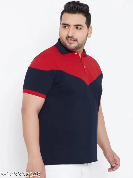 Urban mens plus size colorblocked cotton polo t-shirt, short sleeves, available in XXXL, 4XL, 5XL, 6XL, 7XL on display
