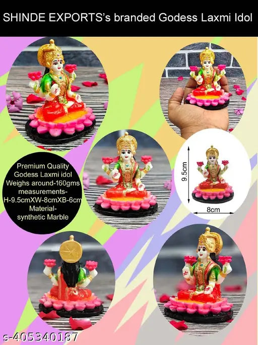 Marble Laxmi Statue, Small Goddess Laxmi Idol for Home Pooja (9.5x8x6cm, 160gms)
