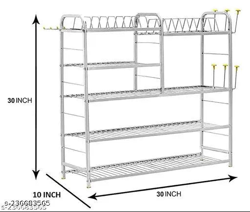 Stainless steel kitchen organizer, 2 glass holders and utensil rack with plate & cutlery stand (31x30 inches)