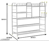 Stainless steel kitchen organizer, 2 glass holders and utensil rack with plate & cutlery stand (31x30 inches)