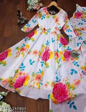 Georgette printed net three-quarter sleeve gown for women, available in S, M, L, XL, XXL. Indian handcrafted fabric