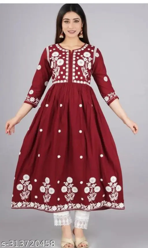 Embroidered rayon bhuta, traditional Indian clothing with three-quarter sleeves and intricate patterns