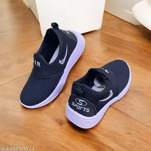 Boys' stylish black slip-on running shoes for outdoor & indoor activities, breathable mesh material, ideal for parks and casual wear - RIYANSH shoe for boys