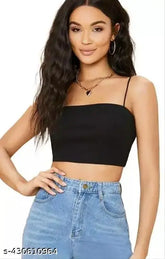 Black cotton net crop tank top for girls trendy and stylish