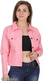 Black and Pink Women's Denim Jacket Combo, solid pattern, long sleeves, Indian origin