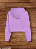 Purple Lovendar cotton blend colorblocked drawstring long sleeve croptop hoodie for kids, suitable for 4-5 years