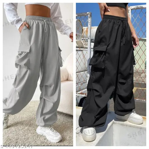 Black and Grey Polycotton Combo 4 Pocket cargo Pant for trendy parasuit trouser, perfect gift for a beautiful lady in your life