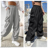 Black and Grey Polycotton Combo 4 Pocket cargo Pant for trendy parasuit trouser, perfect gift for a beautiful lady in your life