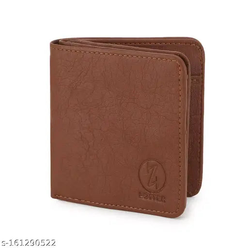 Tan faux leather ZOSTER wallet, 2 compartments & flat case. Modern style, perfect gift, carries cards & personal items