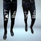 Men's black denim heartbeat printed funky Amazig look jeans - new trending, mildly distressed mid-rise design with belt loops