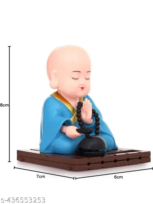 Solar-powered Buddha Monk Statue - Moving Head & Hand, enhances health, wealth, and prosperity, ideal for car dashboard, home, or office desktop