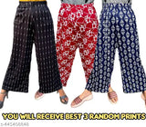 Soft lycra printed women's pyjama/Palazzo pants combo pack (3), free size, suitable for daily wear