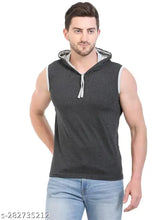 Cotton sleeveless hoodie neck solid t-shirt for men, stay cool and comfy this summer - India origin