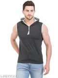 Cotton sleeveless hoodie neck solid t-shirt for men, stay cool and comfy this summer, India made