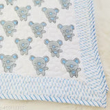 Assorted vibrant kids' Rajasthani block print quilted Mulmul cotton bedcover (Crib1 size), filled with organic surgical cotton